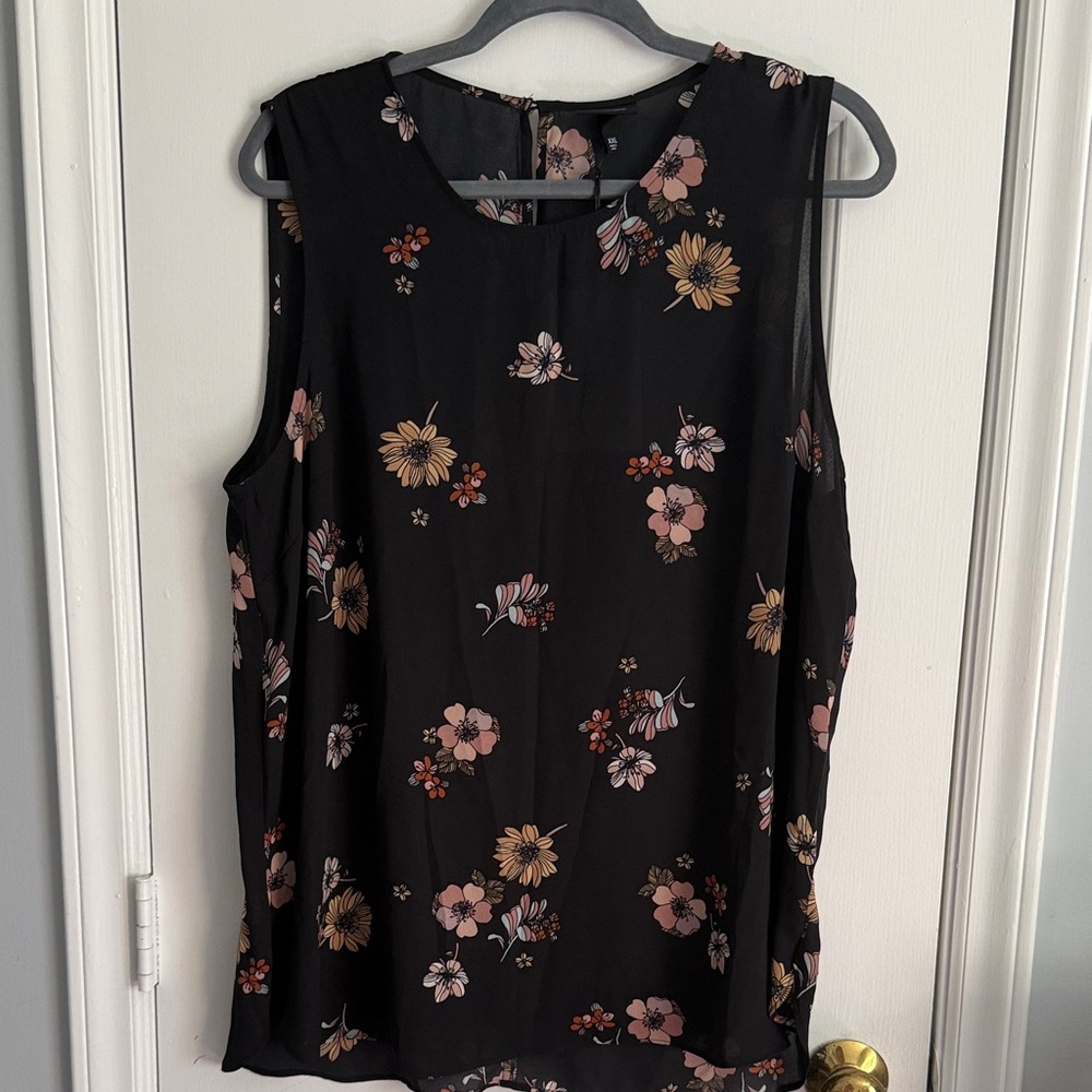 Who What Wear Black Sleeveless Floral Camisole with Pink & Mustard Blooms